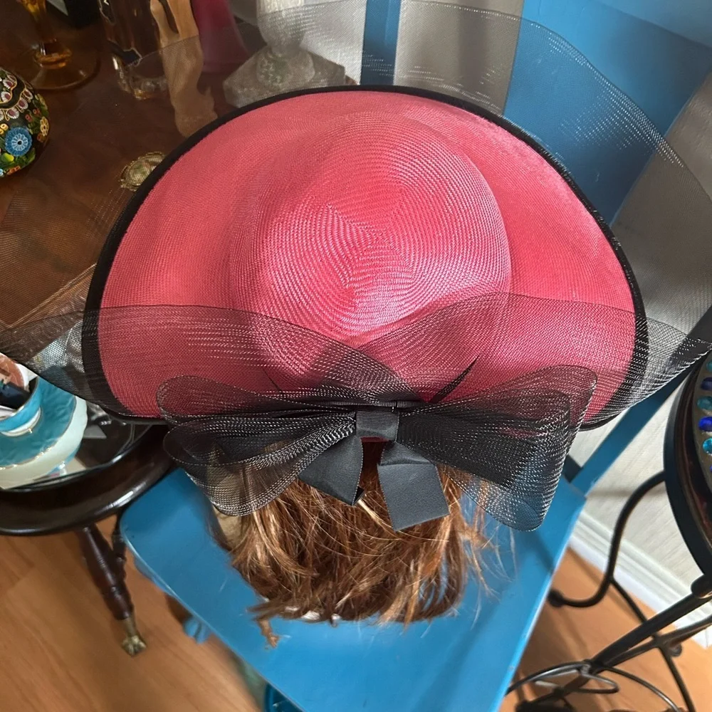 Vintage Pink & Black Wide Brim Derby Hat